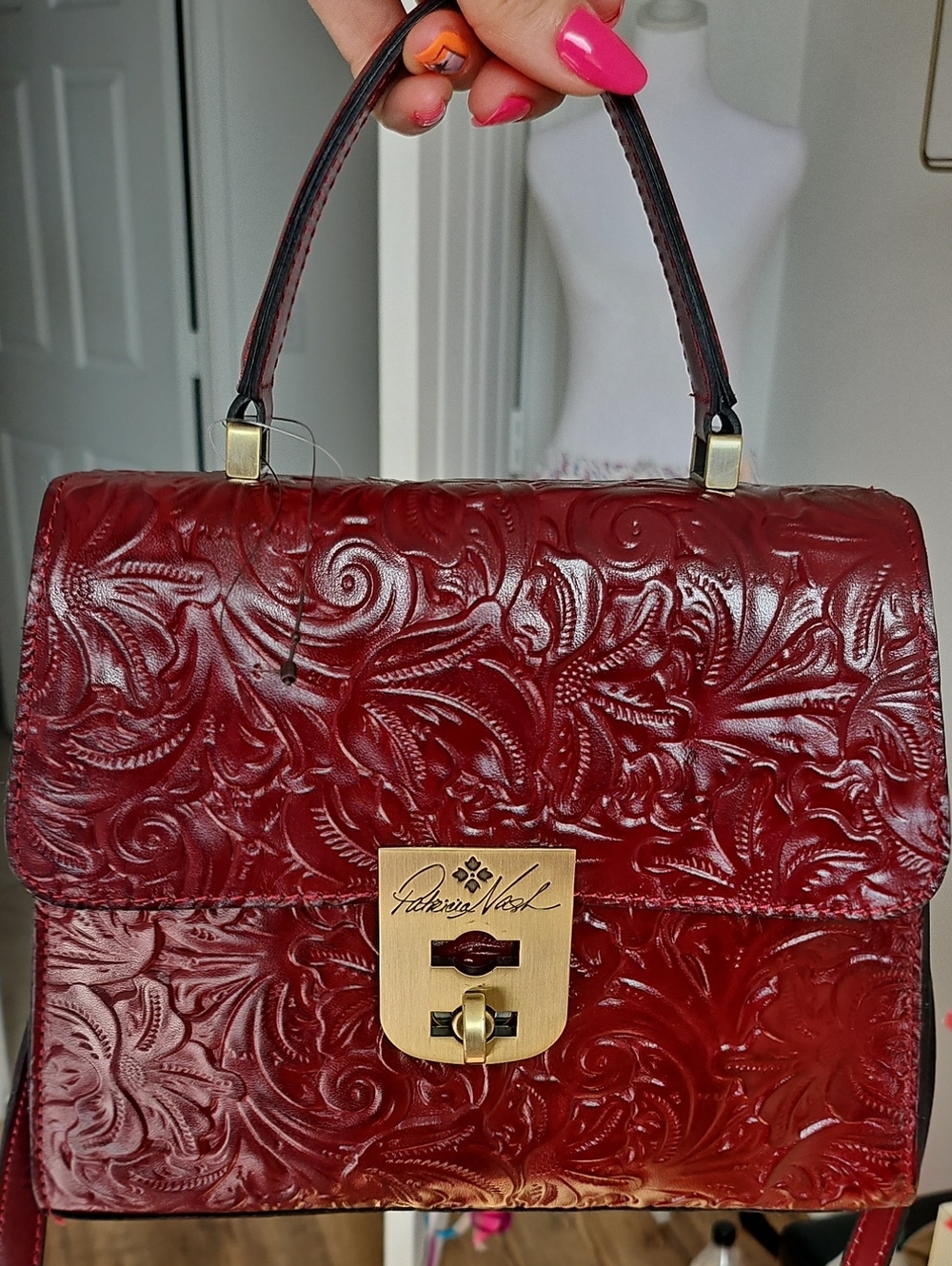 PATRICIA NASH Burgundy Embossed Top-Handle Bag